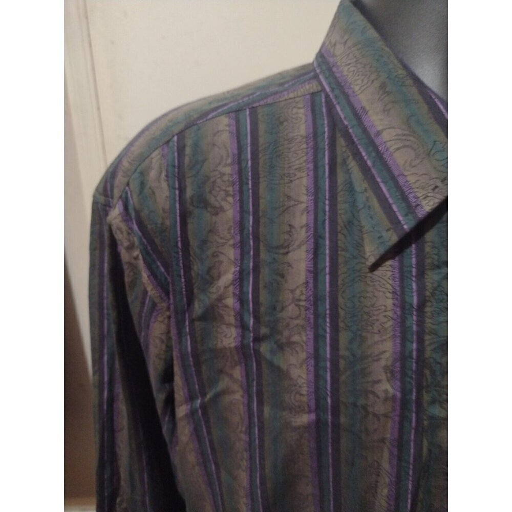 New MEN'S Malibu Cowboy 2XL Shirt Long Sleeve Multicolor Stripe Western Button - Picture 5 of 11